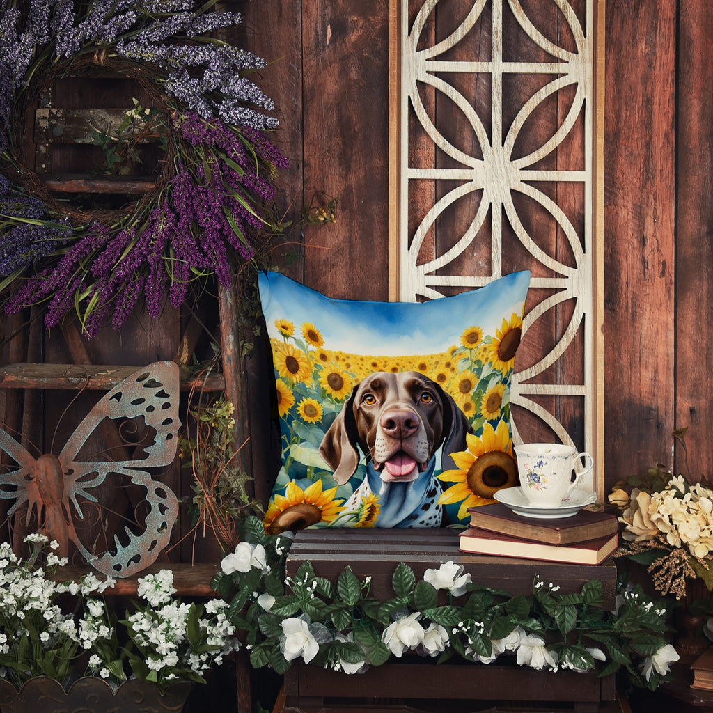 German Shorthaired Pointer in Sunflowers Decorative Throw Pillow 14x14 Indoor Outdoor Accent Cushion, Fabric Cover with Insert for Sofa, Bed, Porch & Living Room