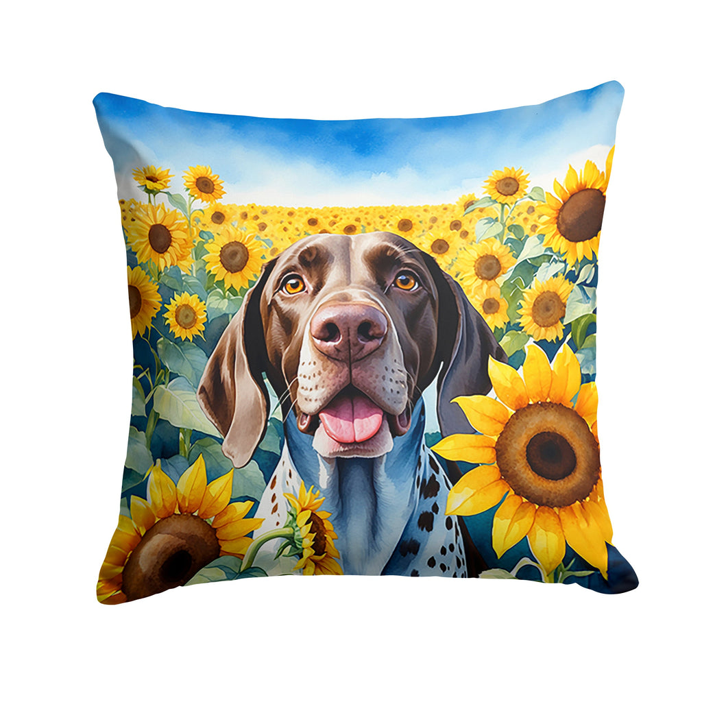 German Shorthaired Pointer in Sunflowers Decorative Throw Pillow 18x18 Indoor Outdoor Accent Cushion, Fabric Cover with Insert for Sofa, Bed, Porch & Living Room