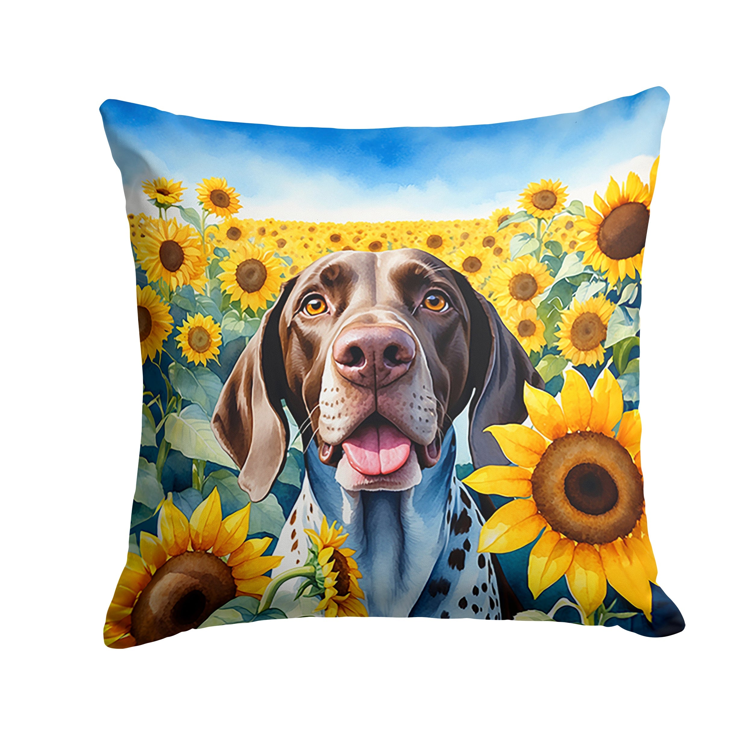 German Shorthaired Pointer in Sunflowers Decorative Throw Pillow 18x18 Indoor Outdoor Accent Cushion, Fabric Cover with Insert for Sofa, Bed, Porch & Living Room