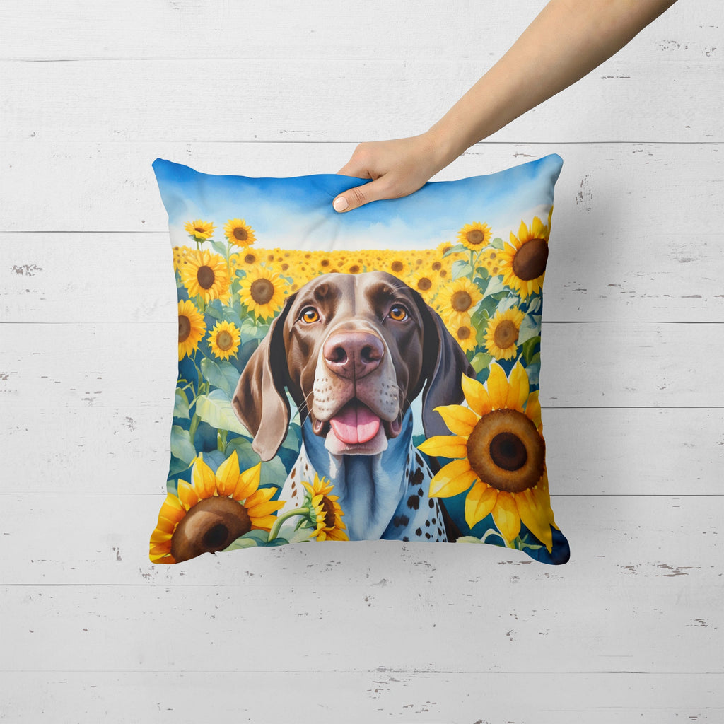 German Shorthaired Pointer in Sunflowers Decorative Throw Pillow 18x18 Indoor Outdoor Accent Cushion, Fabric Cover with Insert for Sofa, Bed, Porch & Living Room