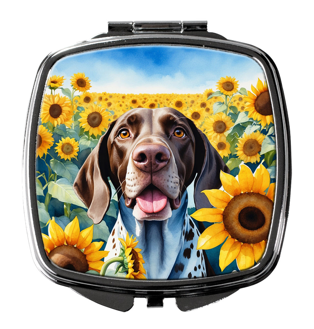 German Shorthaired Pointer in Sunflowers Compact Mirror Decorative Travel Makeup Mirror for Women Girls Gifts Pocket Makeup Mirror Folding Handheld