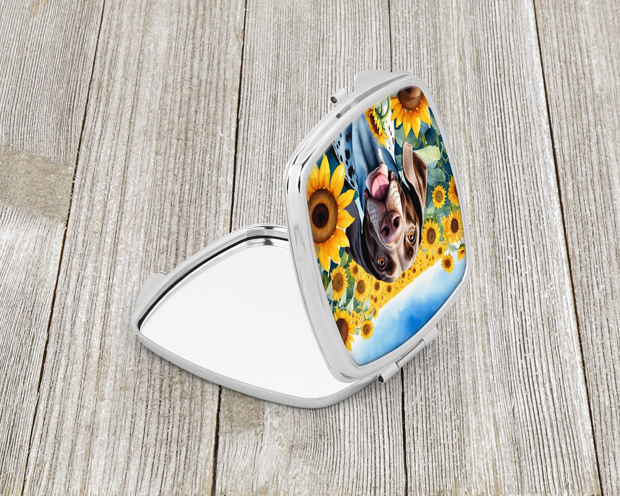 German Shorthaired Pointer in Sunflowers Compact Mirror Decorative Travel Makeup Mirror for Women Girls Gifts Pocket Makeup Mirror Folding Handheld