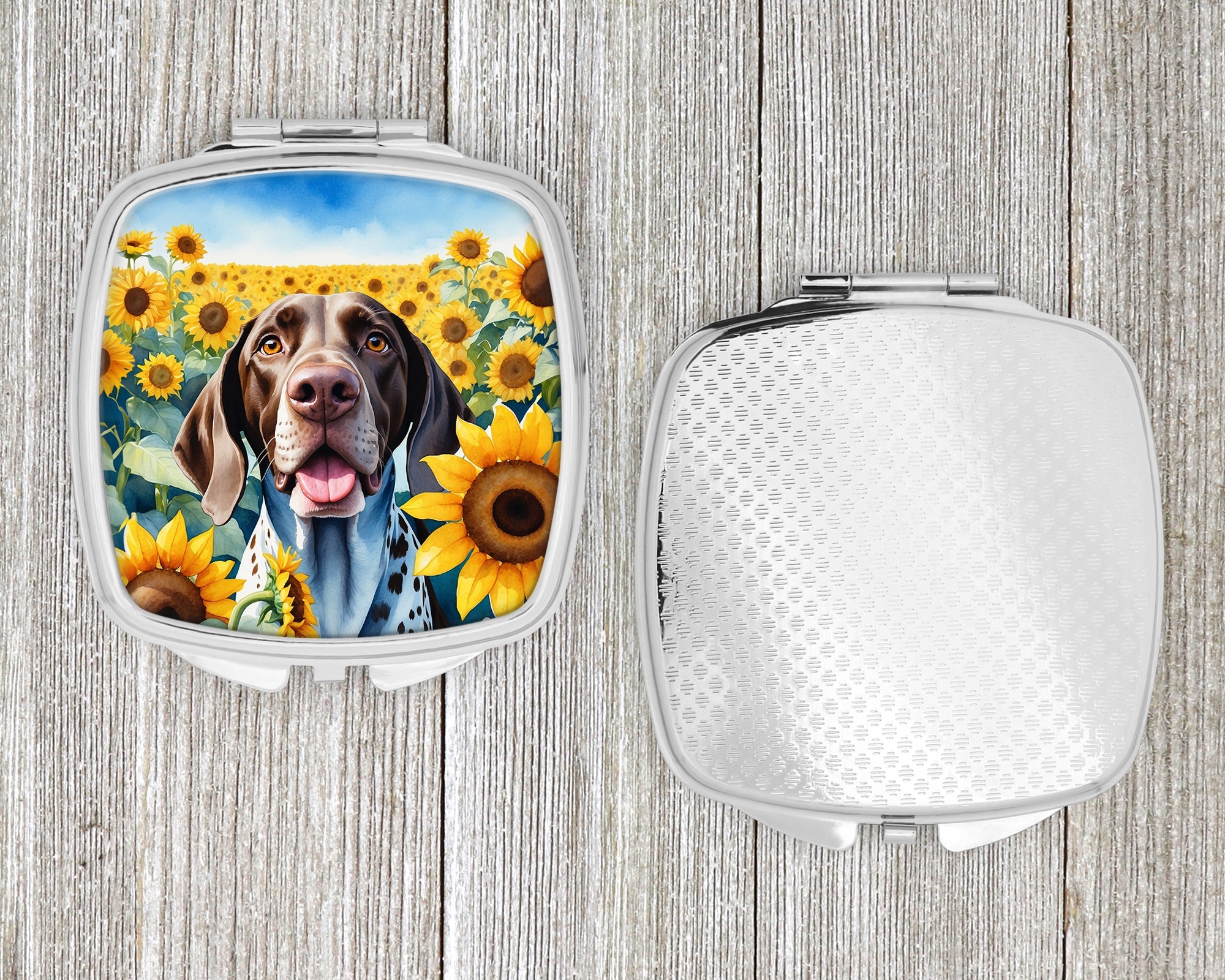 German Shorthaired Pointer in Sunflowers Compact Mirror Decorative Travel Makeup Mirror for Women Girls Gifts Pocket Makeup Mirror Folding Handheld