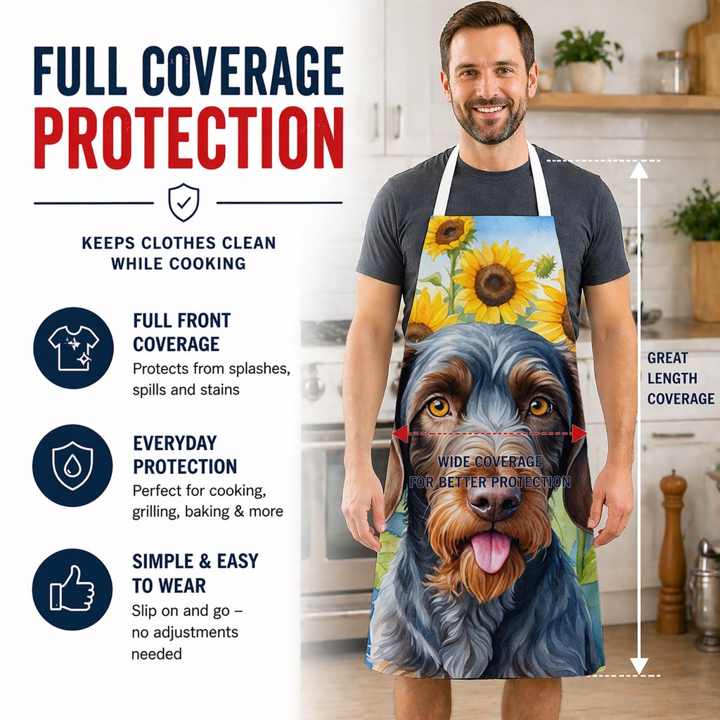German Wirehaired Pointer in Sunflowers Apron Cooking Kitchen Server Baking Crafts Gardening for Adult Women Men, Unisex, Large, Multicolor