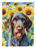 German Wirehaired Pointer in Sunflowers House Flag 28x40 Porch Sleeve Pole Decorative Outside Yard Banner Artwork Wall Hanging, Polyester