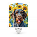 German Wirehaired Pointer in Sunflowers Ceramic Night Light Compact, UL-Certified, Ideal for Bedroom, Bathroom, Nursery, Hallway, Kitchen, 6x4x3, Multicolor