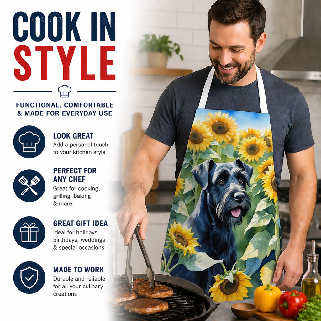 Giant Schnauzer in Sunflowers Apron Cooking Kitchen Server Baking Crafts Gardening for Adult Women Men, Unisex, Large, Multicolor
