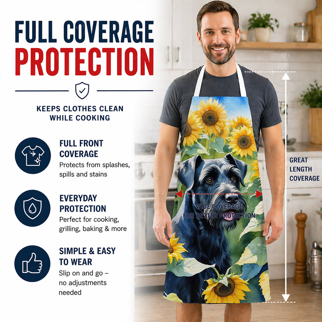 Giant Schnauzer in Sunflowers Apron Cooking Kitchen Server Baking Crafts Gardening for Adult Women Men, Unisex, Large, Multicolor