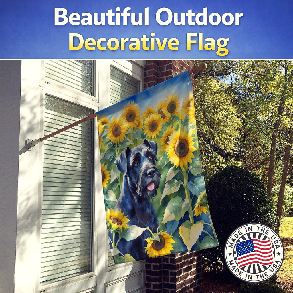 Giant Schnauzer in Sunflowers House Flag 28x40 Porch Sleeve Pole Decorative Outside Yard Banner Artwork Wall Hanging, Polyester
