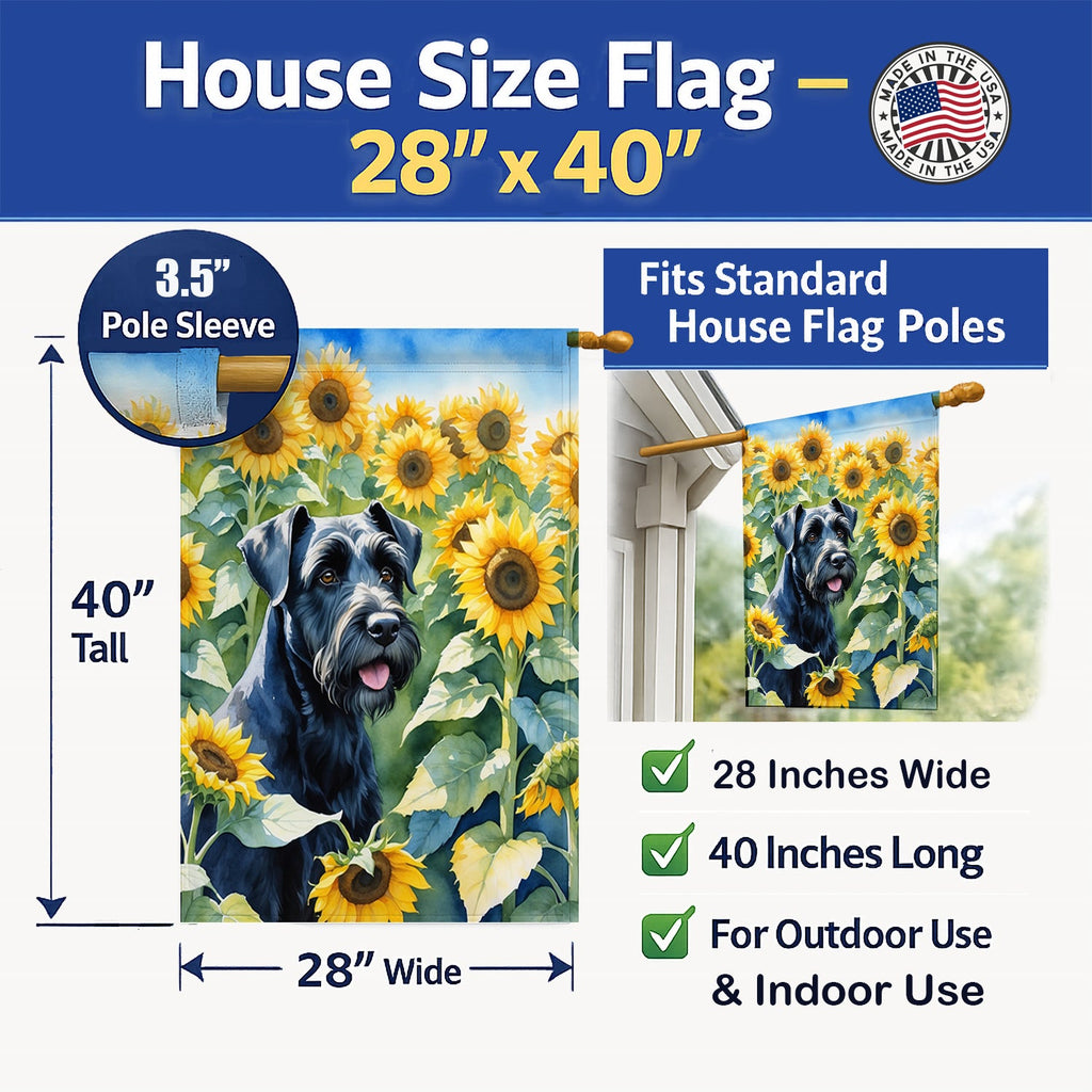 Giant Schnauzer in Sunflowers House Flag 28x40 Porch Sleeve Pole Decorative Outside Yard Banner Artwork Wall Hanging, Polyester