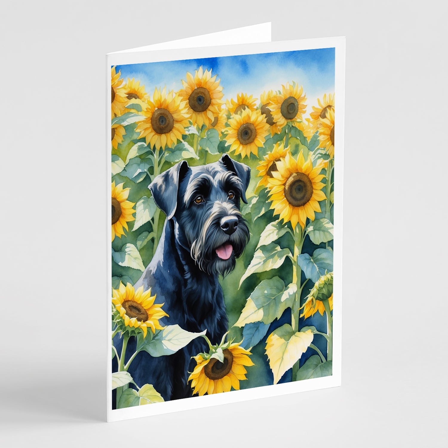Giant Schnauzer in Sunflowers Greeting Cards Pack of 8 Blank Cards with Envelopes Whimsical A7 Size 5x7