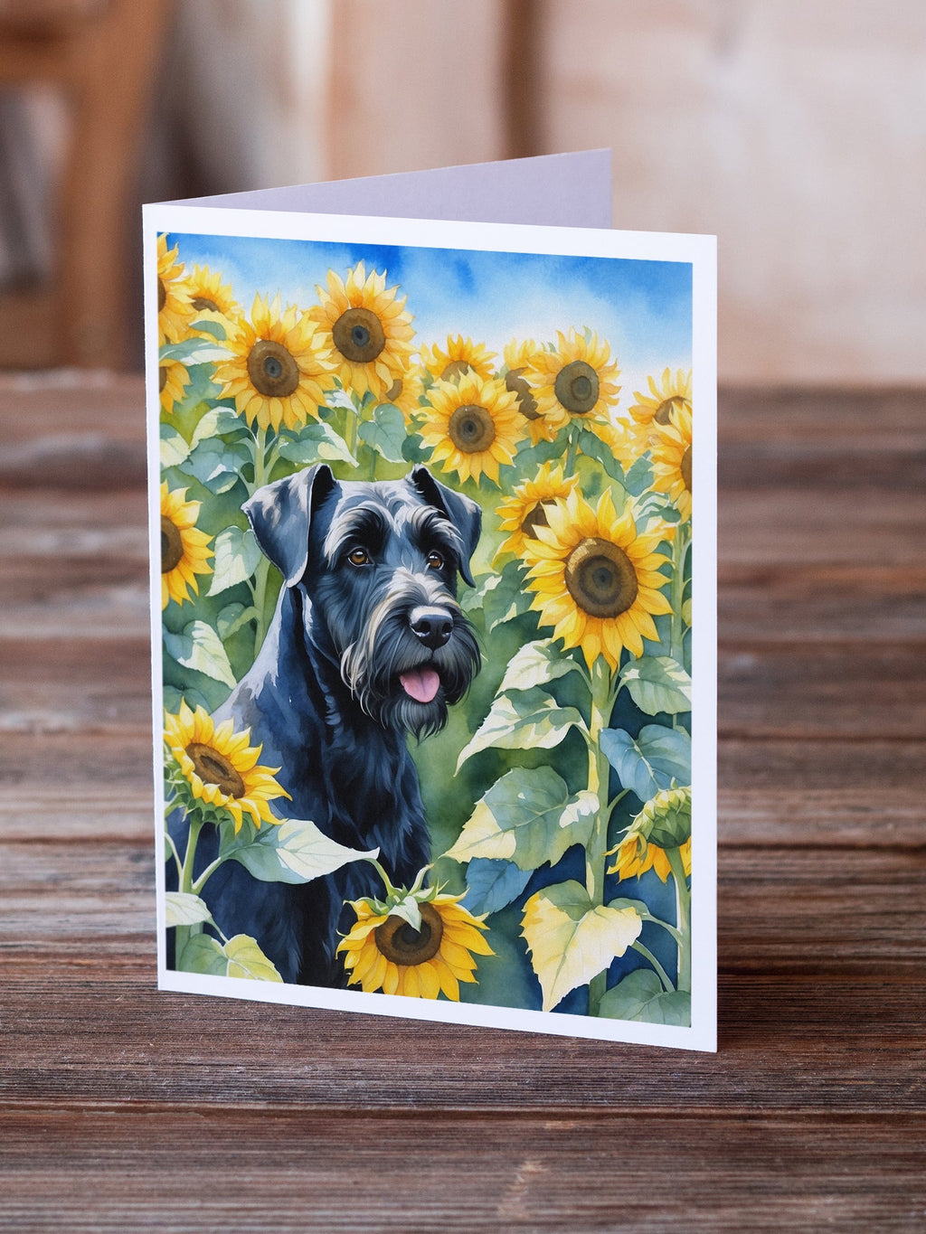 Giant Schnauzer in Sunflowers Greeting Cards Pack of 8 Blank Cards with Envelopes Whimsical A7 Size 5x7