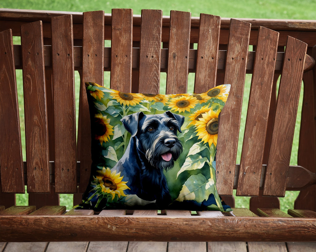Giant Schnauzer in Sunflowers Decorative Throw Pillow 14x14 Indoor Outdoor Accent Cushion, Fabric Cover with Insert for Sofa, Bed, Porch & Living Room