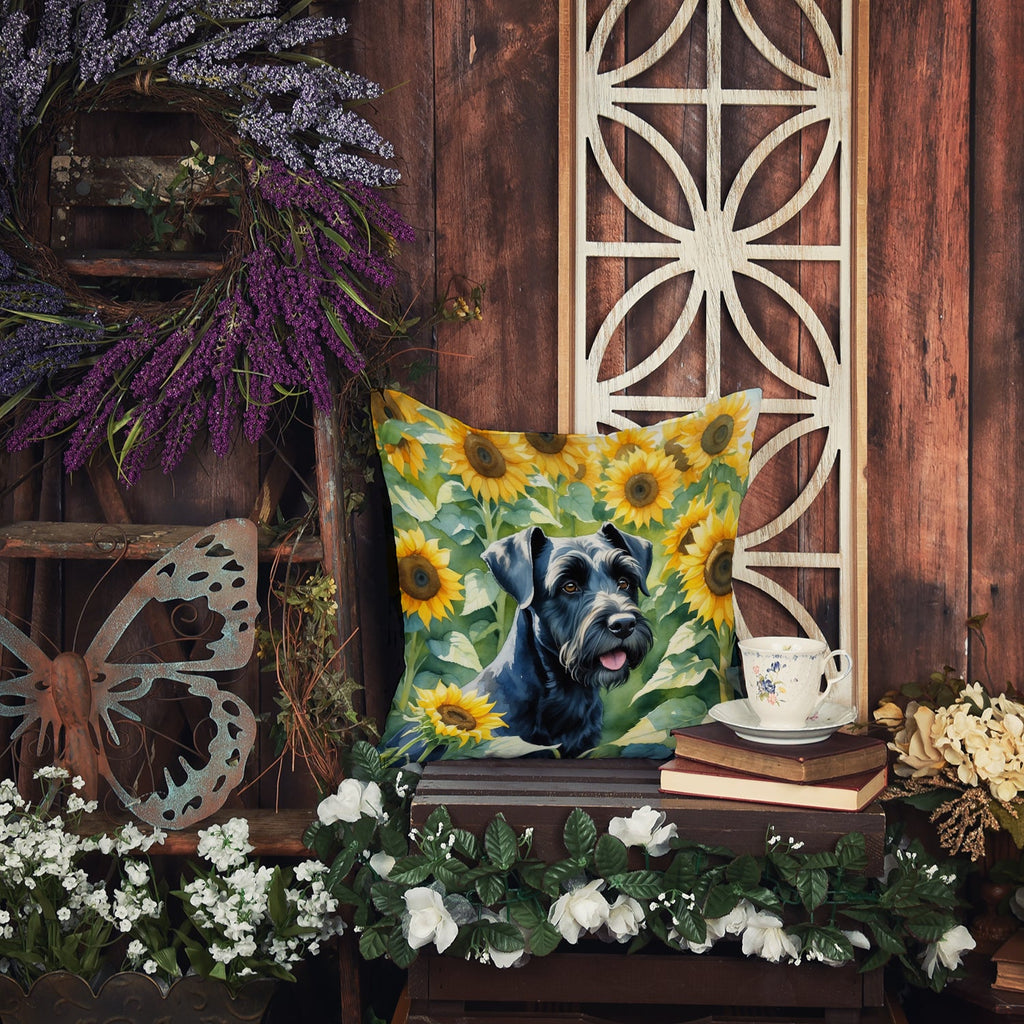 Giant Schnauzer in Sunflowers Decorative Throw Pillow 14x14 Indoor Outdoor Accent Cushion, Fabric Cover with Insert for Sofa, Bed, Porch & Living Room