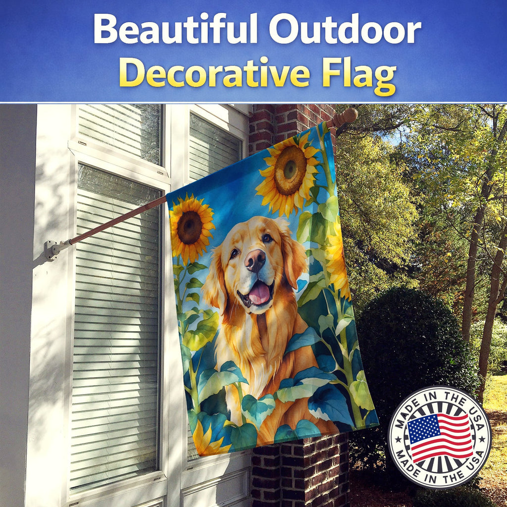 Golden Retriever in Sunflowers House Flag 28x40 Porch Sleeve Pole Decorative Outside Yard Banner Artwork Wall Hanging, Polyester