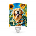 Golden Retriever in Sunflowers Ceramic Night Light Compact, UL-Certified, Ideal for Bedroom, Bathroom, Nursery, Hallway, Kitchen, 6x4x3, Multicolor