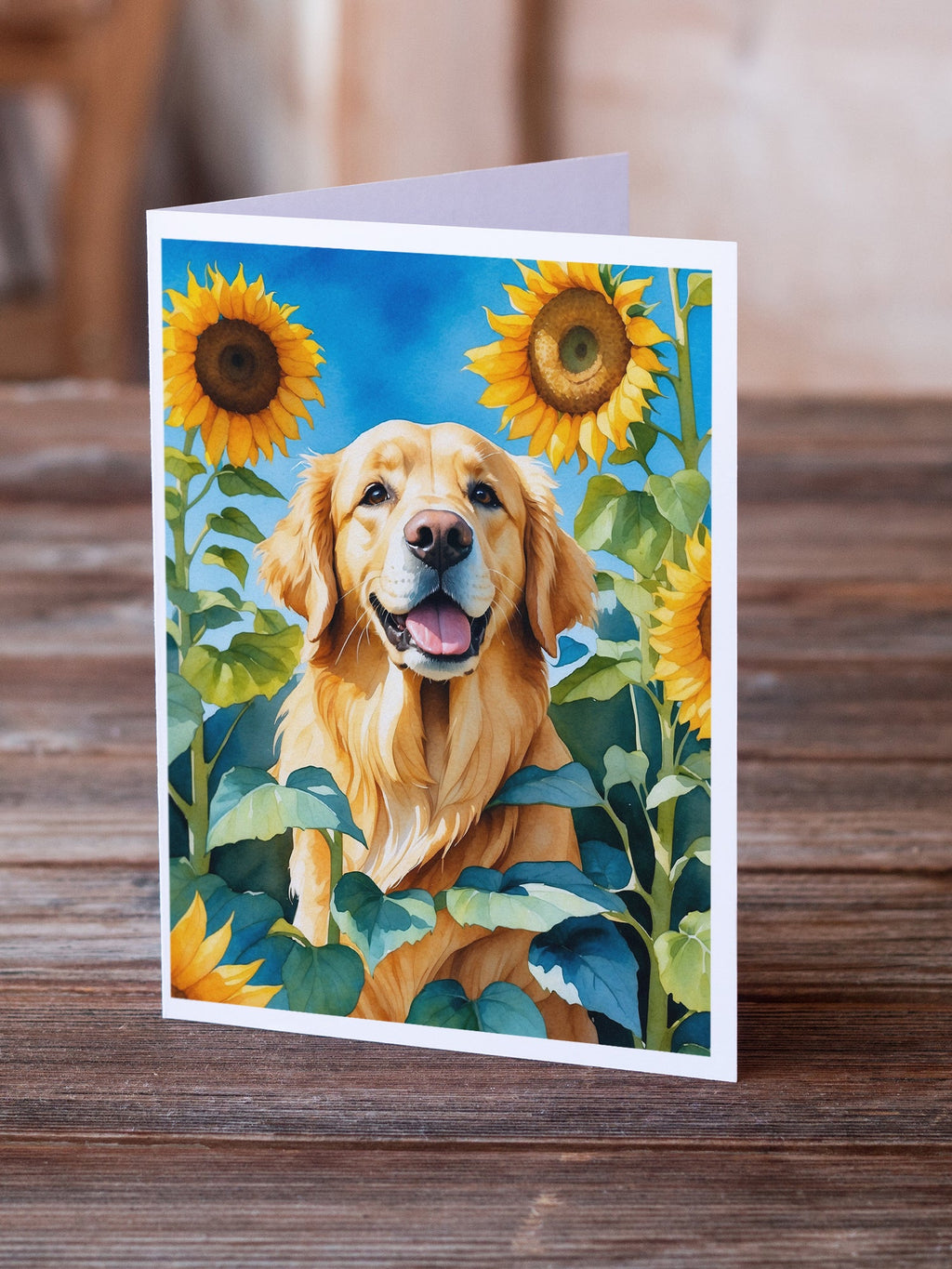Golden Retriever in Sunflowers Greeting Cards Pack of 8 Blank Cards with Envelopes Whimsical A7 Size 5x7