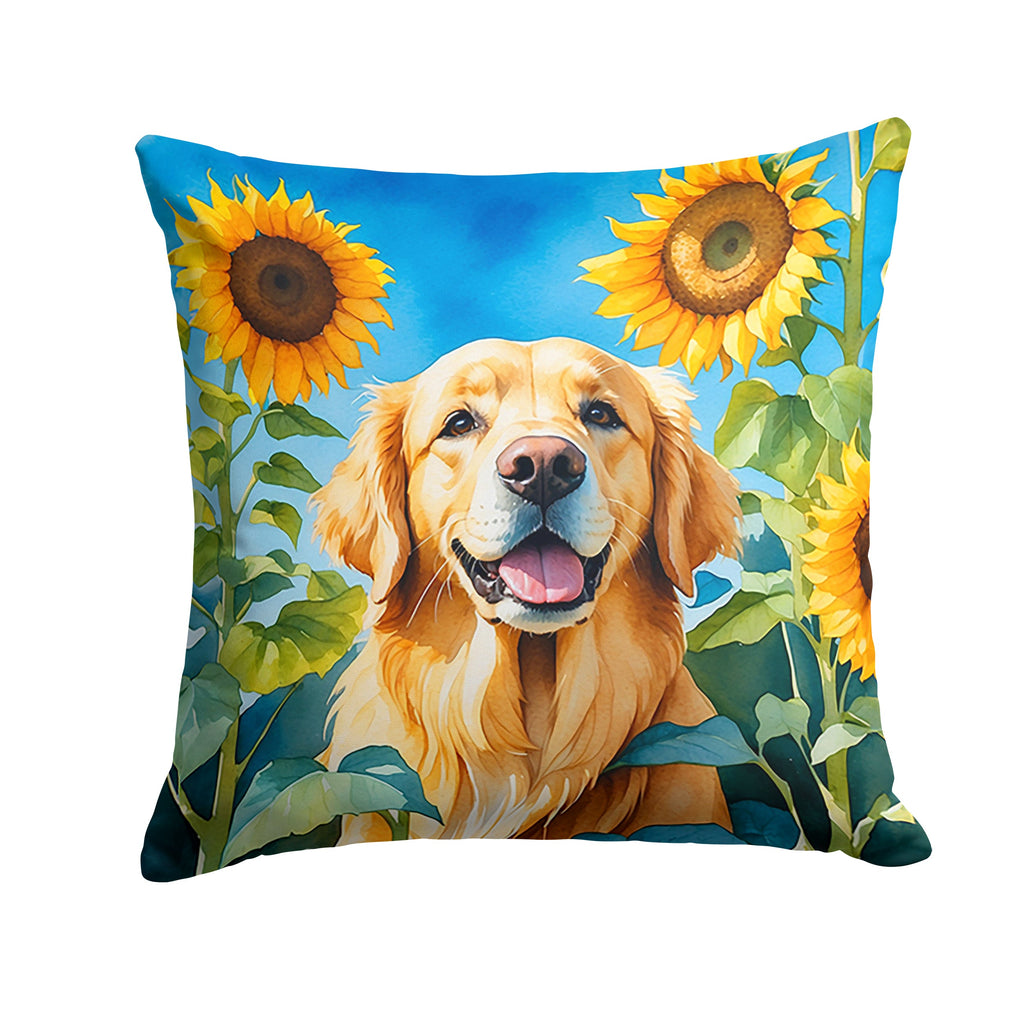 Golden Retriever in Sunflowers Decorative Throw Pillow 18x18 Indoor Outdoor Accent Cushion, Fabric Cover with Insert for Sofa, Bed, Porch & Living Room