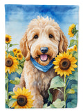 Goldendoodle in Sunflowers House Flag 28x40 Porch Sleeve Pole Decorative Outside Yard Banner Artwork Wall Hanging, Polyester