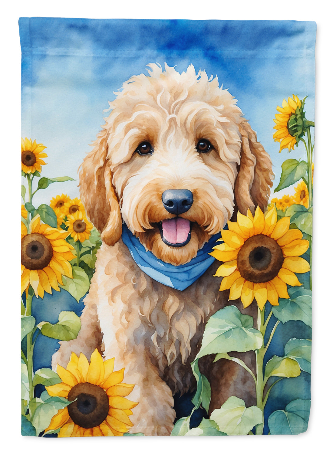 Goldendoodle in Sunflowers House Flag 28x40 Porch Sleeve Pole Decorative Outside Yard Banner Artwork Wall Hanging, Polyester