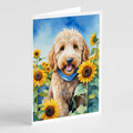Goldendoodle in Sunflowers Greeting Cards Pack of 8 Blank Cards with Envelopes Whimsical A7 Size 5x7