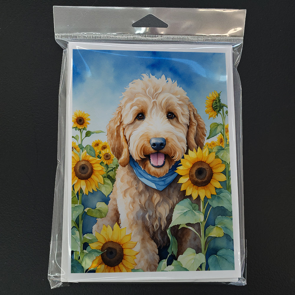 Goldendoodle in Sunflowers Greeting Cards Pack of 8 Blank Cards with Envelopes Whimsical A7 Size 5x7