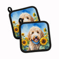 Goldendoodle in Sunflowers Pot Holder Set of 2 Heat Resistant Quilted Hot Pads 7.5 x 7.5 Inch, Insulated Kitchen Trivets for Cooking & Baking