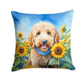 Goldendoodle in Sunflowers Decorative Throw Pillow 18x18 Indoor Outdoor Accent Cushion, Fabric Cover with Insert for Sofa, Bed, Porch & Living Room