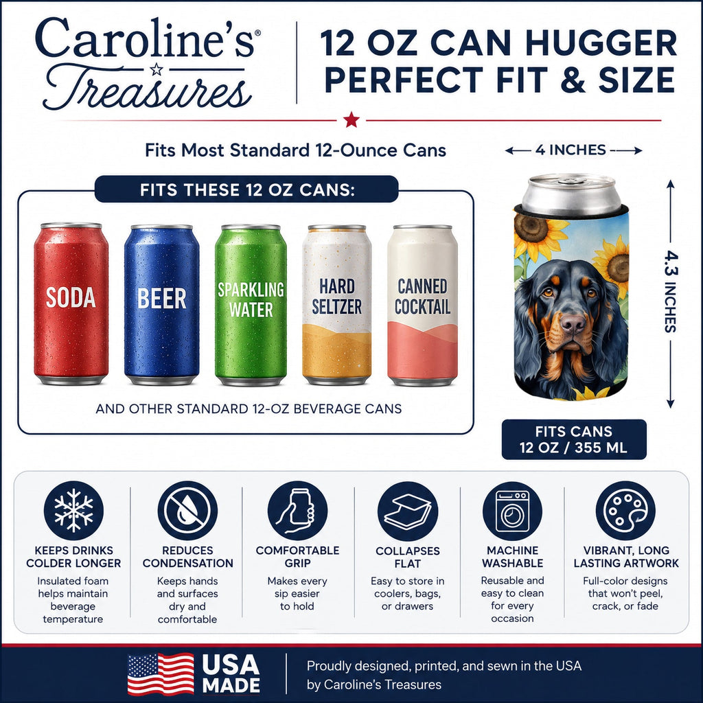 Gordon Setter in Sunflowers Can or Bottle Hugger Cooler Sleeve for Standard 12 oz Cans, Insulated Foam Beer & Soda Can Hugger Reusable