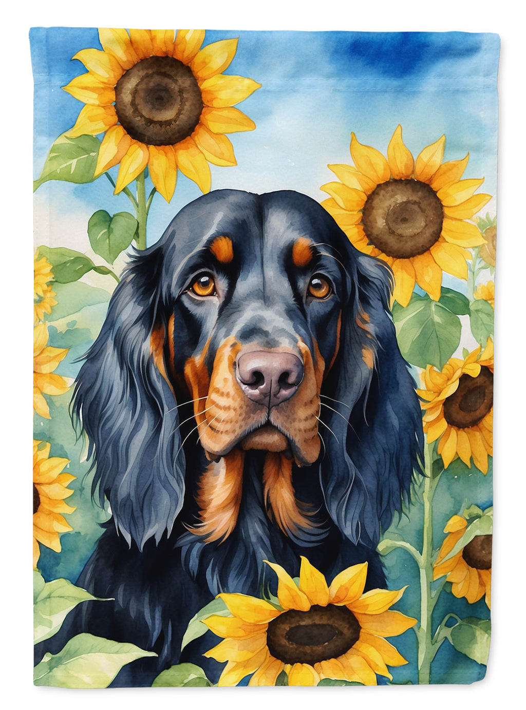 Gordon Setter in Sunflowers House Flag 28x40 Porch Sleeve Pole Decorative Outside Yard Banner Artwork Wall Hanging, Polyester