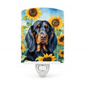 Gordon Setter in Sunflowers Ceramic Night Light Compact, UL-Certified, Ideal for Bedroom, Bathroom, Nursery, Hallway, Kitchen, 6x4x3, Multicolor