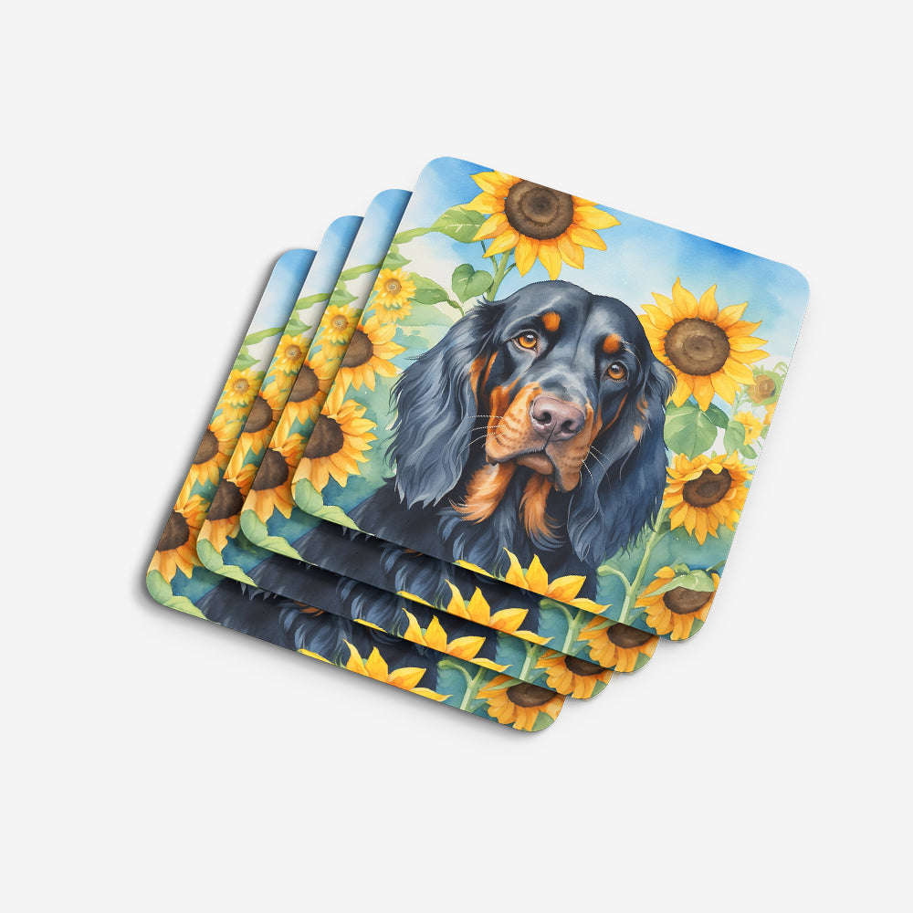 Gordon Setter in Sunflowers Foam Coasters Set of 4 Cup Coasters for Indoor Outdoor, Tabletop Protection, Anti Slip, Mouse pad Material