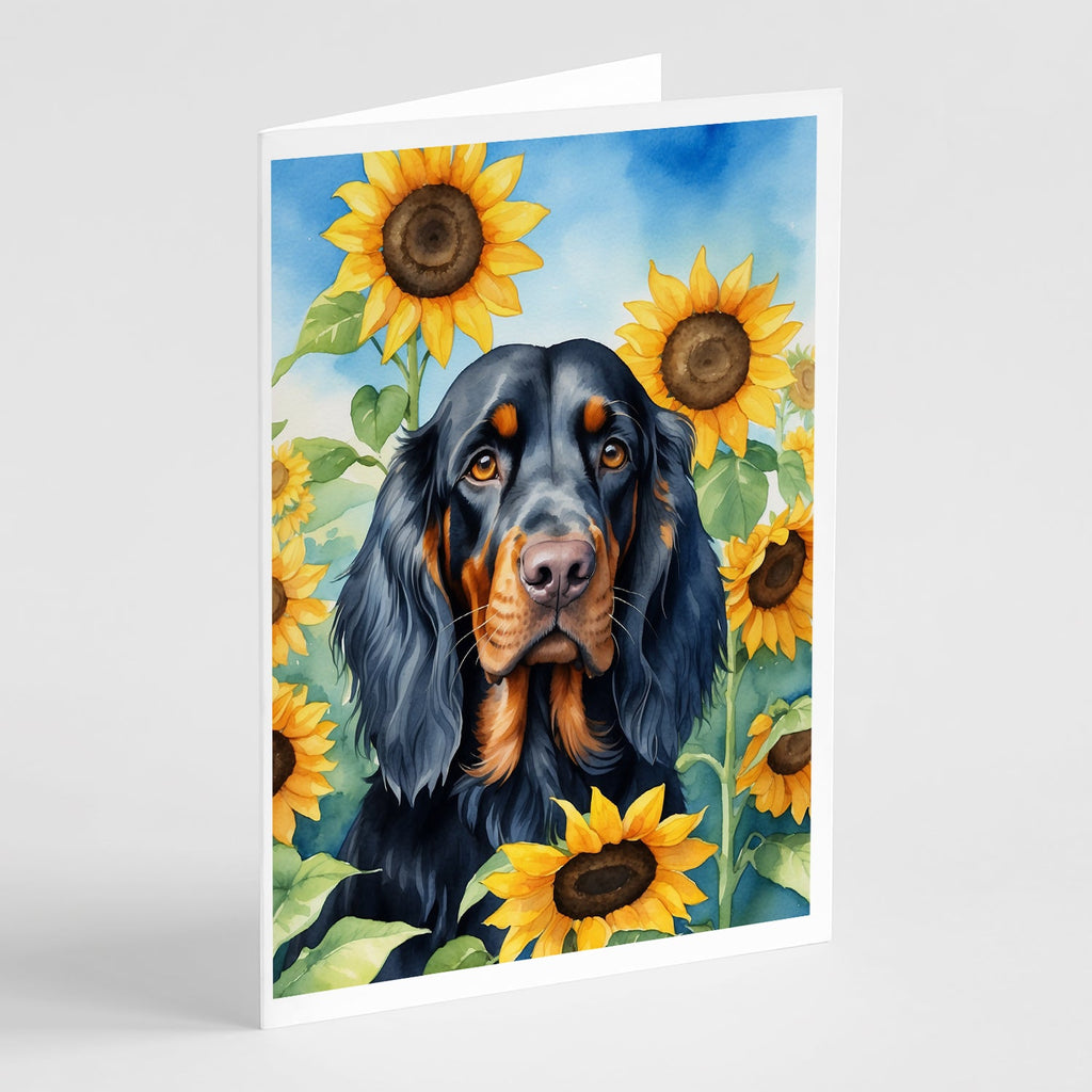 Gordon Setter in Sunflowers Greeting Cards Pack of 8 Blank Cards with Envelopes Whimsical A7 Size 5x7