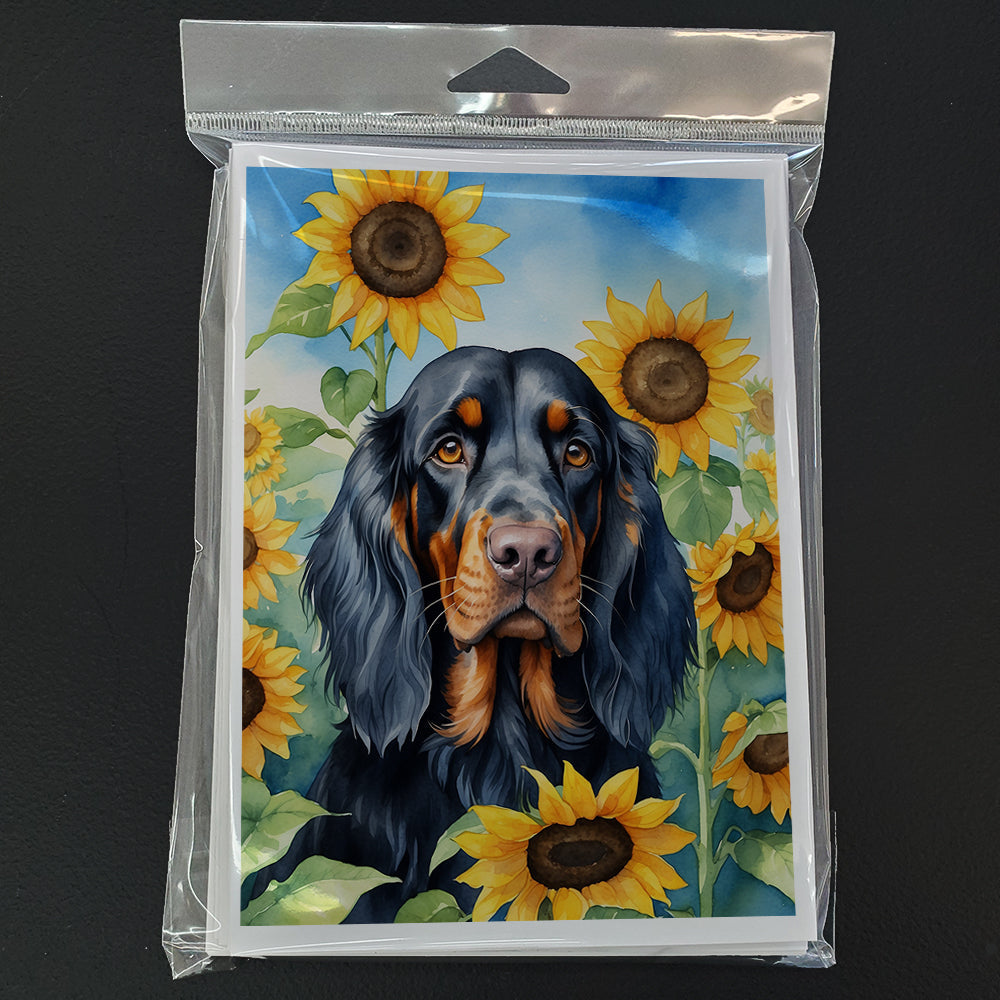 Gordon Setter in Sunflowers Greeting Cards Pack of 8 Blank Cards with Envelopes Whimsical A7 Size 5x7