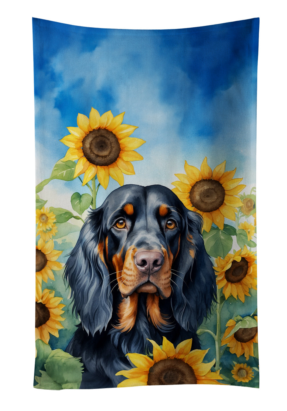 Gordon Setter in Sunflowers Kitchen Towel Velour Plush Front and Cotton Loop Back Machine Washable