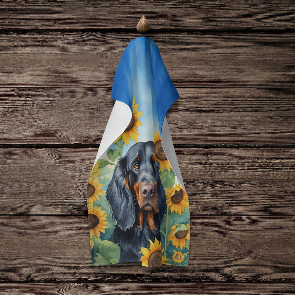 Gordon Setter in Sunflowers Kitchen Towel Velour Plush Front and Cotton Loop Back Machine Washable