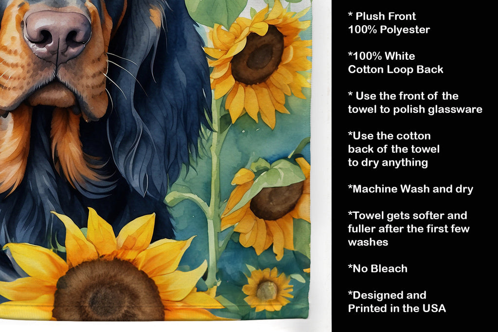 Gordon Setter in Sunflowers Kitchen Towel Velour Plush Front and Cotton Loop Back Machine Washable