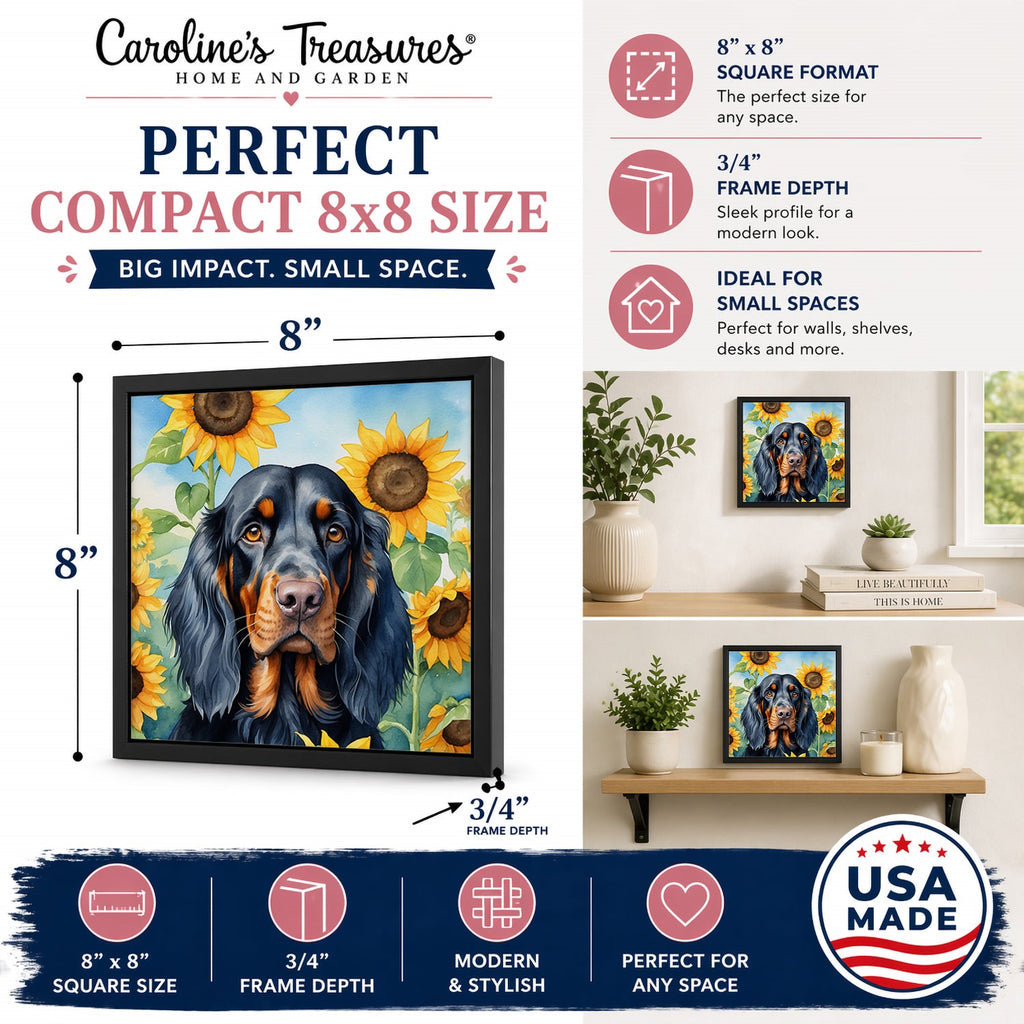 Gordon Setter in Sunflowers Framed Metal Print Bathroom, Kitchen, Office, Home Decor Wall Art Ready to Hang, Square, 8X8