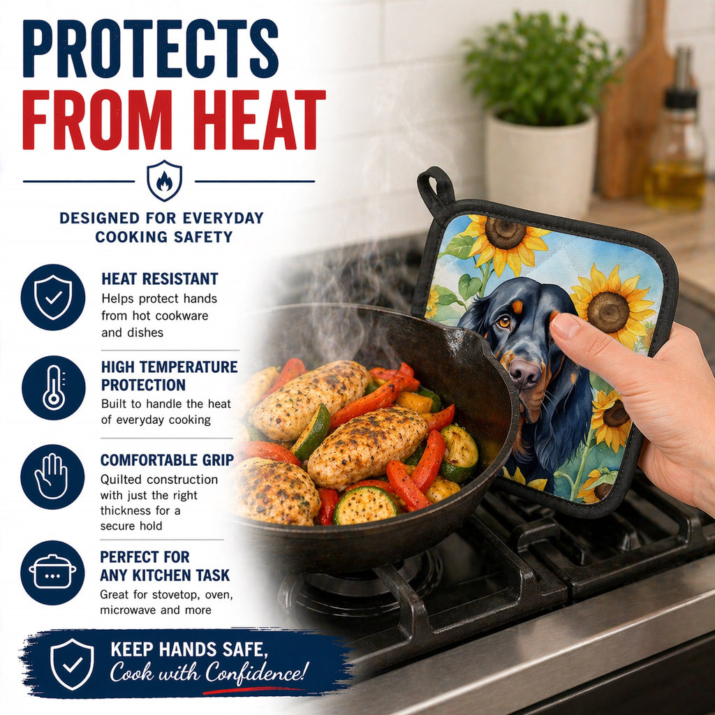 Gordon Setter in Sunflowers Pot Holder Set of 2 Heat Resistant Quilted Hot Pads 7.5 x 7.5 Inch, Insulated Kitchen Trivets for Cooking & Baking