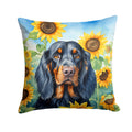 Gordon Setter in Sunflowers Decorative Throw Pillow 14x14 Indoor Outdoor Accent Cushion, Fabric Cover with Insert for Sofa, Bed, Porch & Living Room