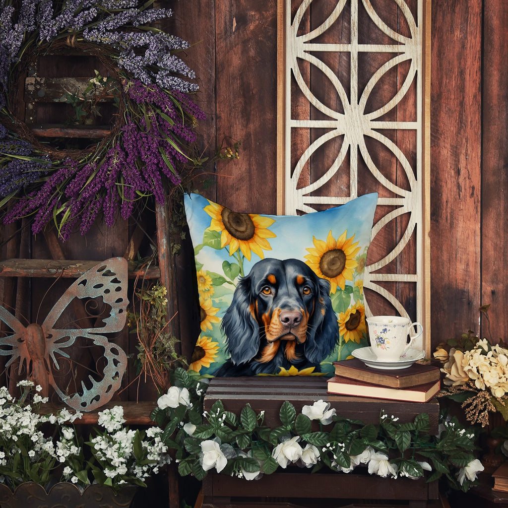 Gordon Setter in Sunflowers Decorative Throw Pillow 14x14 Indoor Outdoor Accent Cushion, Fabric Cover with Insert for Sofa, Bed, Porch & Living Room