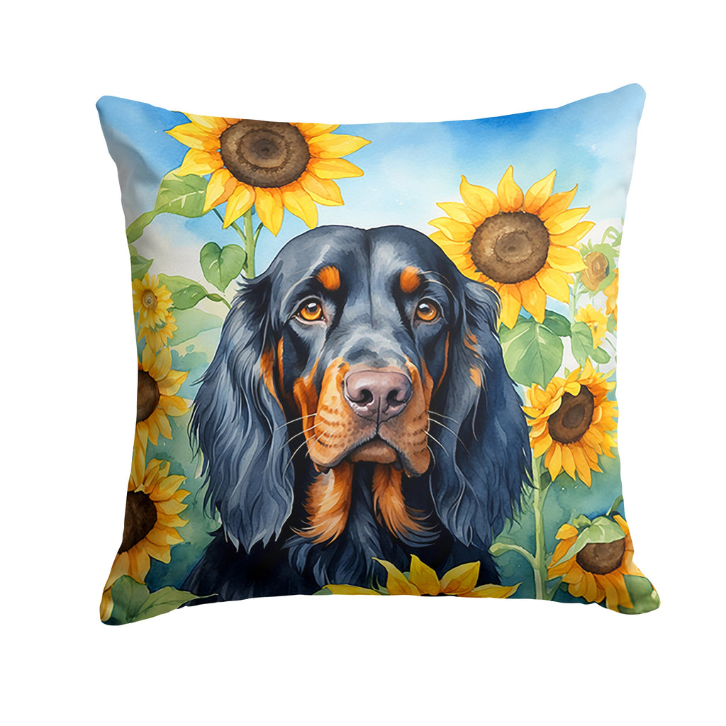 Gordon Setter in Sunflowers Decorative Throw Pillow 18x18 Indoor Outdoor Accent Cushion, Fabric Cover with Insert for Sofa, Bed, Porch & Living Room