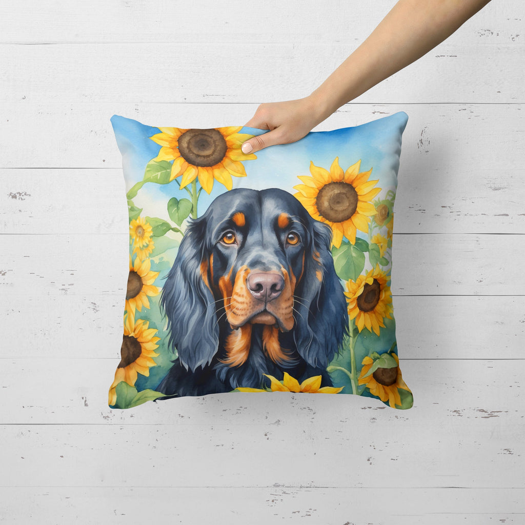 Gordon Setter in Sunflowers Decorative Throw Pillow 18x18 Indoor Outdoor Accent Cushion, Fabric Cover with Insert for Sofa, Bed, Porch & Living Room