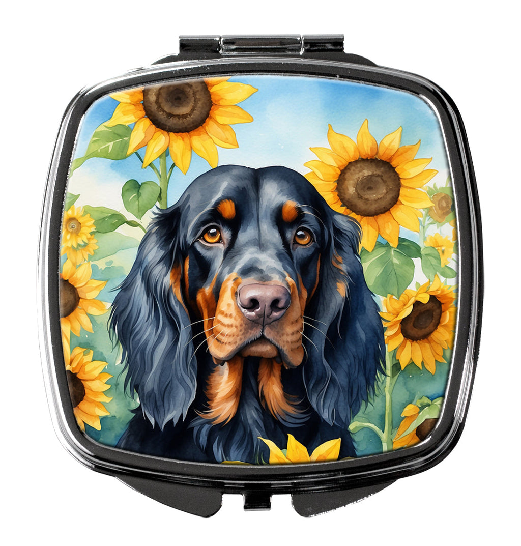 Gordon Setter in Sunflowers Compact Mirror Decorative Travel Makeup Mirror for Women Girls Gifts Pocket Makeup Mirror Folding Handheld