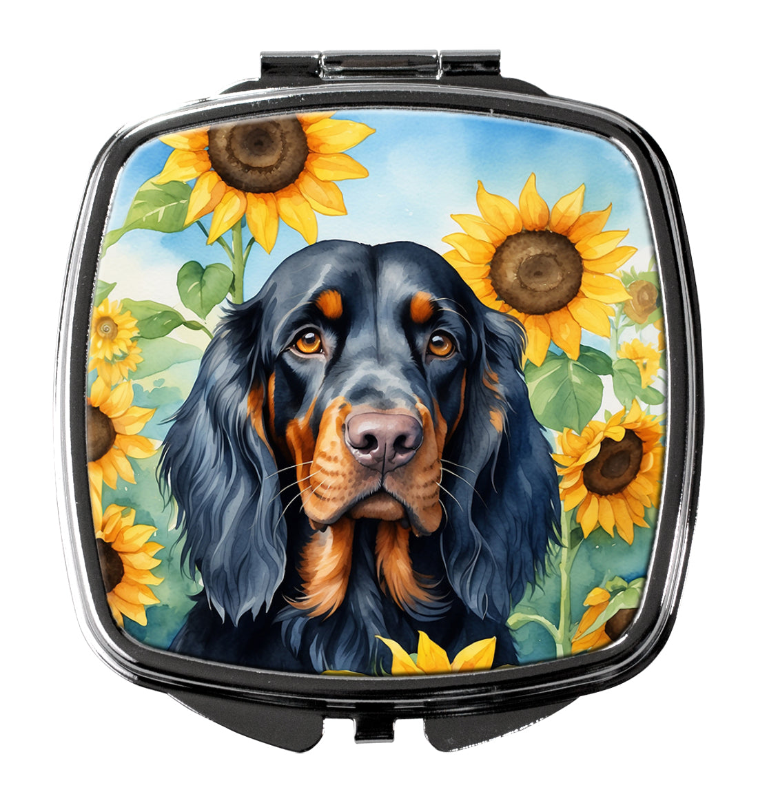 Gordon Setter in Sunflowers Compact Mirror Decorative Travel Makeup Mirror for Women Girls Gifts Pocket Makeup Mirror Folding Handheld