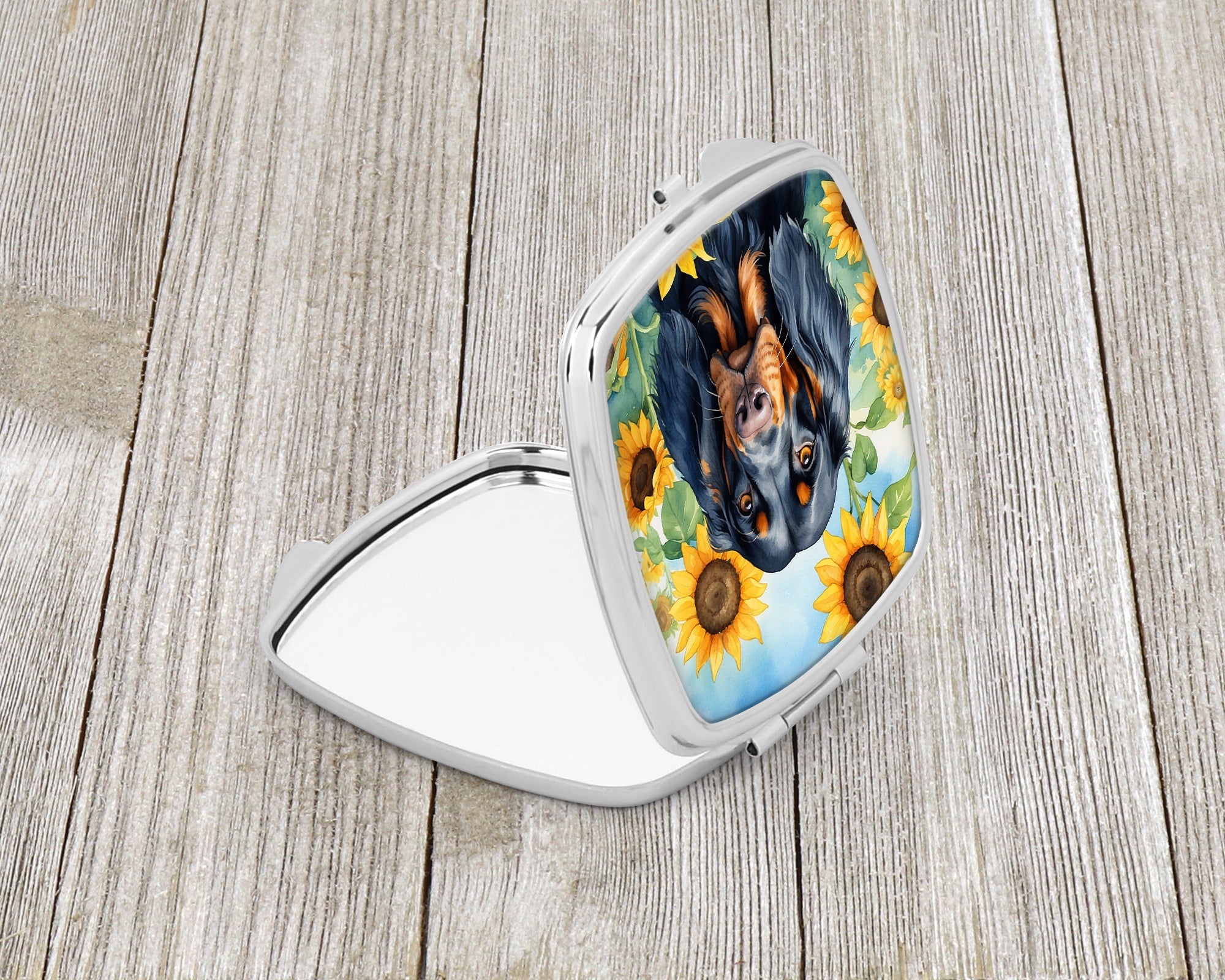 Gordon Setter in Sunflowers Compact Mirror Decorative Travel Makeup Mirror for Women Girls Gifts Pocket Makeup Mirror Folding Handheld