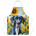 Great Dane in Sunflowers Apron Cooking Kitchen Server Baking Crafts Gardening for Adult Women Men, Unisex, Large, Multicolor