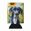 Great Dane in Sunflowers Can or Bottle Hugger Cooler Sleeve for Standard 12 oz Cans, Insulated Foam Beer & Soda Can Hugger Reusable