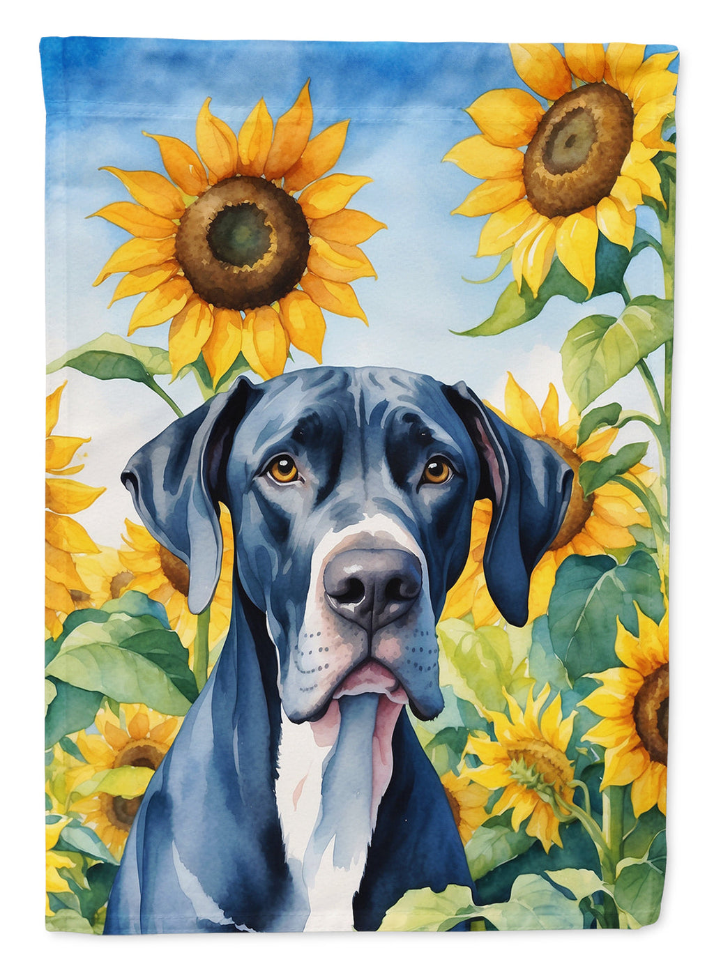 Great Dane in Sunflowers House Flag 28x40 Porch Sleeve Pole Decorative Outside Yard Banner Artwork Wall Hanging, Polyester