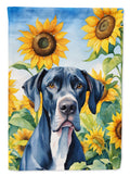 Great Dane in Sunflowers House Flag 28x40 Porch Sleeve Pole Decorative Outside Yard Banner Artwork Wall Hanging, Polyester